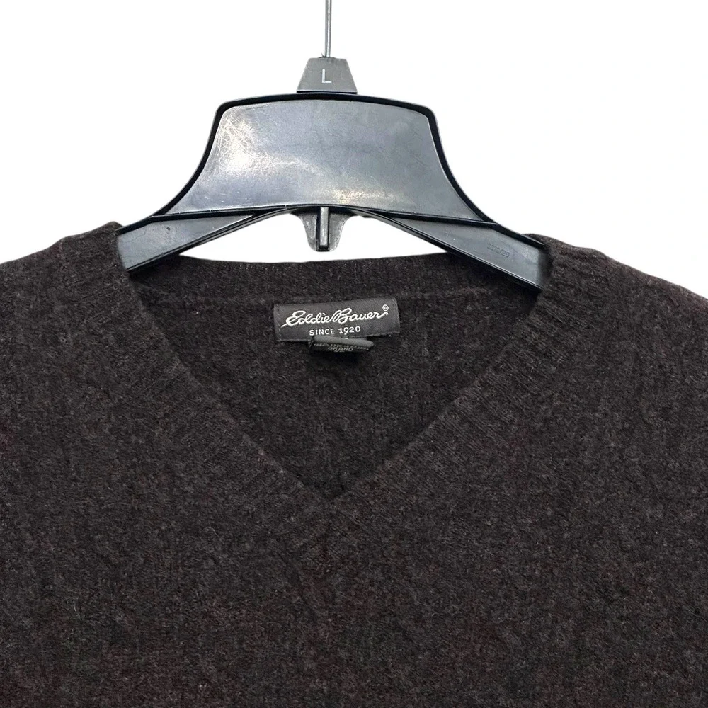 VTG Eddie Bauer Mens Lambswool Sweater XLT Cableknit Crew Neck Fisherman Brown - Picture 8 of 8